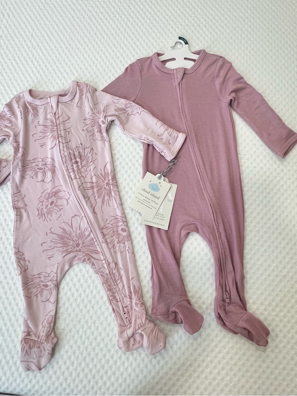 cloud island Pink Floral & Mauve Two-Pack Footed One-Pieces